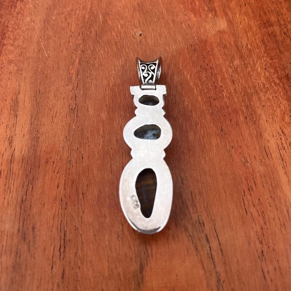 Southwestern 3-Stone Pendant Sterling‎ Silver 925 Blue Topaz Larimar 2.25